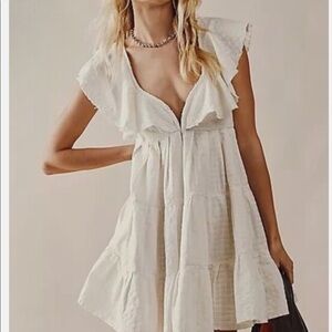 Free People Undone Mini Flutter-Sleeve Dress for Women NEW WITH TAGS